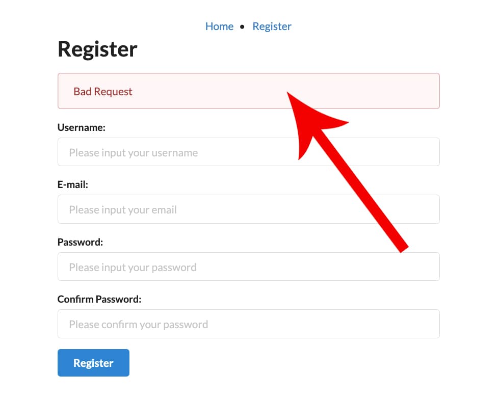 Error message: Bad Request