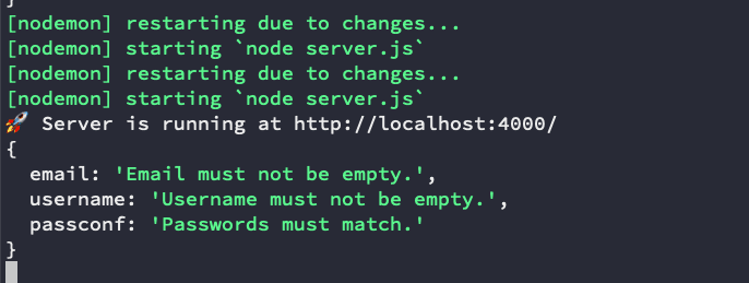 Errors show in terminal