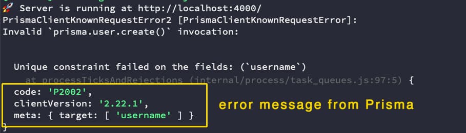 Unique violation error in terminal
