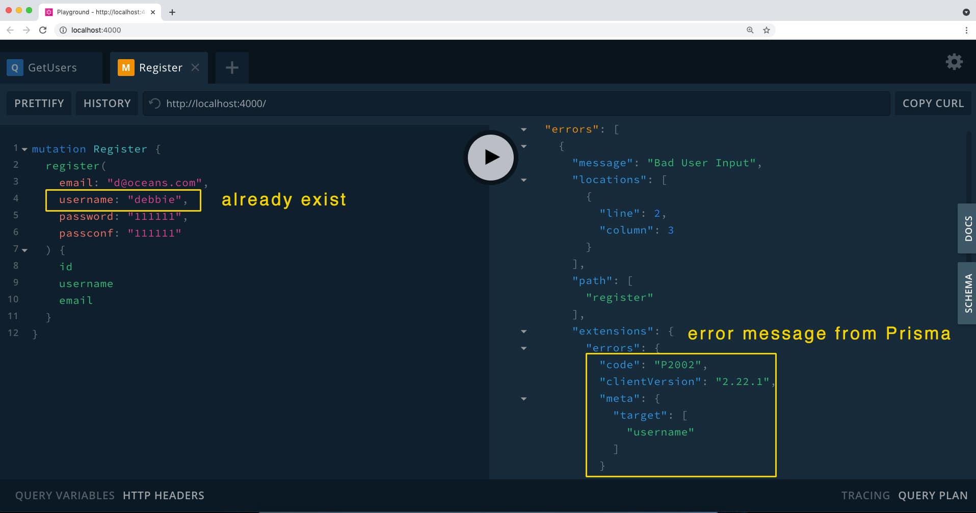 Unique violation error messages with Prisma