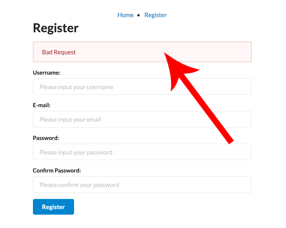Error message: Bad Request