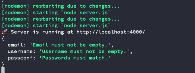Errors show in terminal