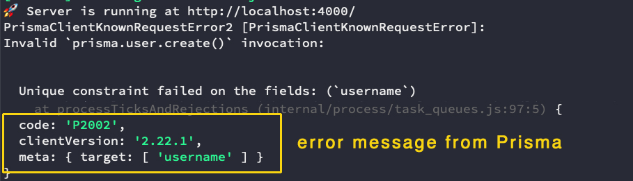 Unique violation error in terminal